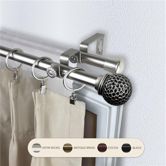 Central Design 4785-995 Tringle à Rideaux Double Nicholson de 0,8125 Po avec Rallonge de 120 à 170 Po, Nickel Satiné