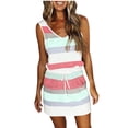 thumbnail image 2 of CEHVOM Robes pour Femmes à Bretelles Spaghetti Courtes, Robe d'Été pour Femmes à Col en V Évasée Sans Manches, Robe de Plage, Couvre-Maillots, Robes avec Ceinture, Robes d'Été à Rayures à Empiècements à Bretelles avec Poches, 2 of 5