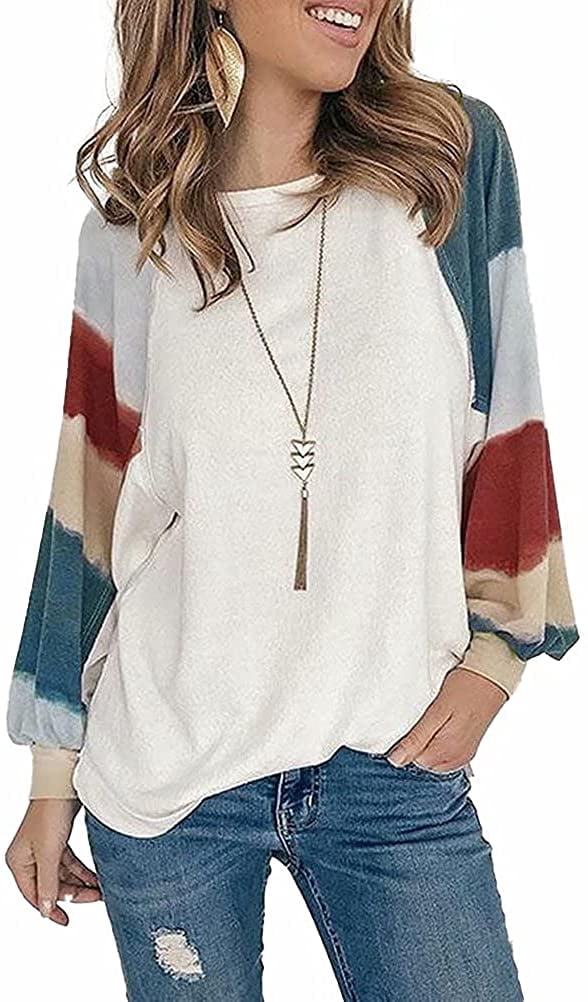 Womens Plus Size Tops Casual Long Sleeve Crew Neck Striped Loose Fit Tunic Tops