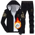 thumbnail image 2 of Men's Casual Print Two Slim Fit Suits for Men Piece Plush Hooded Pocket Graduation Suits for Men Coat Drawstring Pants Set, 2 of 7