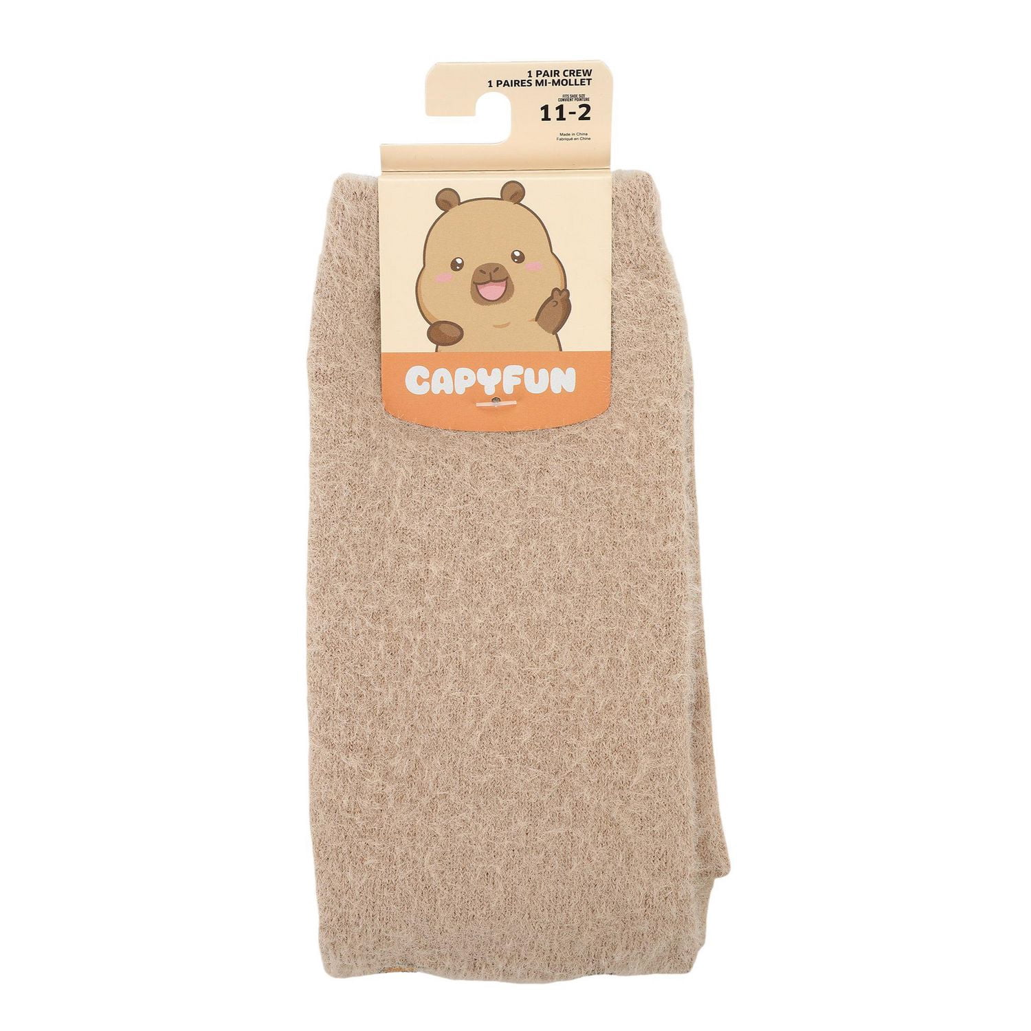 Capyfun Chaussettes Mi-Mollet Douillettes En Peluche Capybara Boba Pour Enfants, Beige, 1 Paire