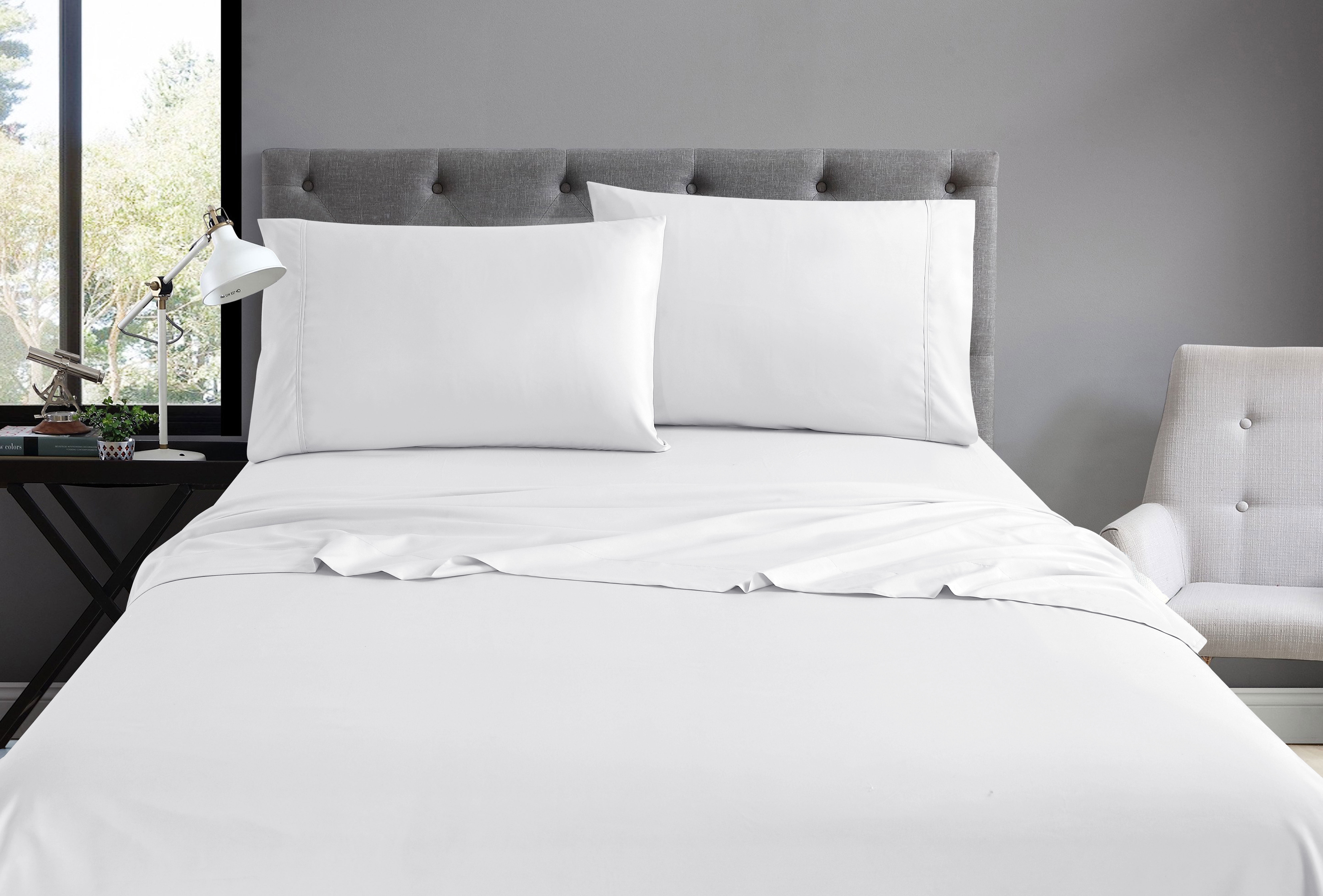 Swift Home Basic Ensemble de draps 4 pièces format grand lit, ultra doux, poches profondes, entretien facile, ensemble de literie, blanc