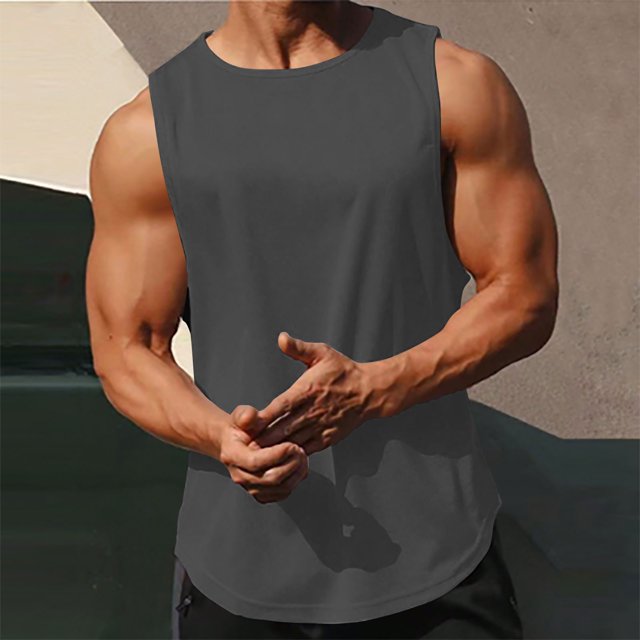 EOYWHK Men's Tank Tops Quick Drying Breathable Solid Color Muscle Shirts Sleeveless Crew Neck Lounge Tops for Gym Fitness