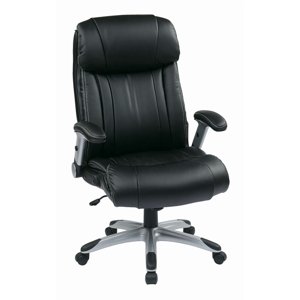 Bonded leather chair with adjustable flip arms in black