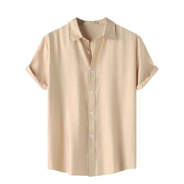 Penkiiy Chemise Décontractée pour Homme Unie à Col Rabattu à Manches Courtes avec Fermeture à Boutons Blouse Hawaïenne L Beige
