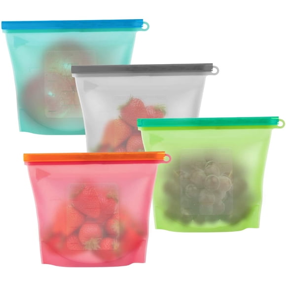 Sacs de Rangement Alimentaires Réutilisables en Silicone - Sacs de Congélation Sans BPA et Sans Plastique - Sacs Alimentaires à Fermeture Hermétique pour Ranger Fruits, Légumes, Viande, Lait, Collation et Sandwich