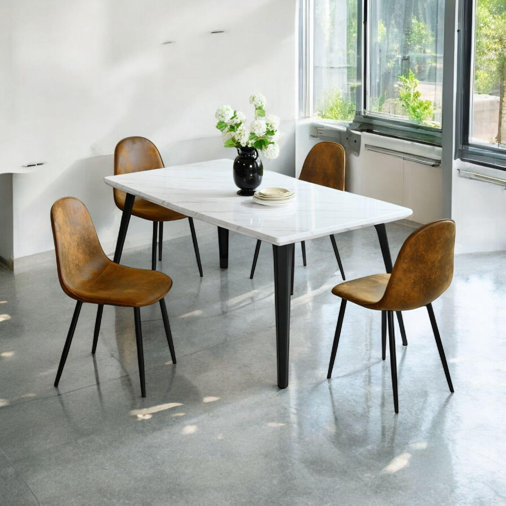 Homy Casa 63 inch Dining Set for 4, Large Table with Upholstered Chairs