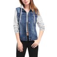 thumbnail image 2 of INSPIRE CHIC Veste en Denim à Capuche à Cordon Superposée pour Femmes avec Poches, 2 of 5
