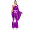 thumbnail image 2 of Raenseen Justaucorps à Manches Évasées Métalliques Brillantes pour Femmes Hippie Bell Bottom Jazz Dance Rave Party Violet m, 2 of 6