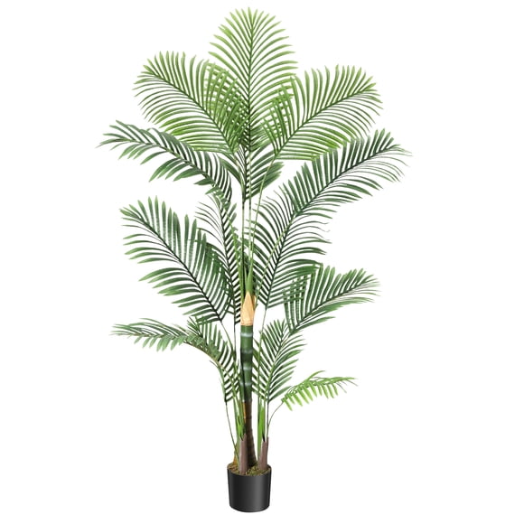 Artificial Palm Tree, 6 Ft Tall Faux Areca Palm Plants In Pot, Fake Tropical Palm Tree With Lifelike Leaves and Detachable Trunks, Faux Dypsis Lutescens Plant for Home Office Garden Hotel Decor