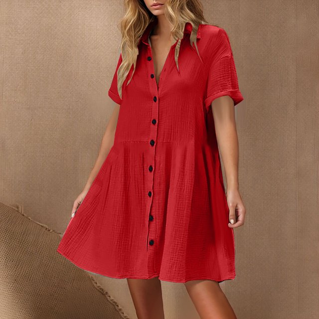 Pisexur Robes Femmes Belle Robe d'Été pour Femmes Décontractée Sans Manches à Col Rond à Lacets Robe Plissée Rouge,m
