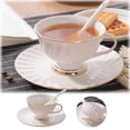 thumbnail image 2 of Glass&Bottle Coffee Cup Set 180 Ml with Saucer and Spoon in White with Gold Trim Non Body Design for Daily Use at Home and Café Settings Easy to Clean and User Friendly, 2 of 8