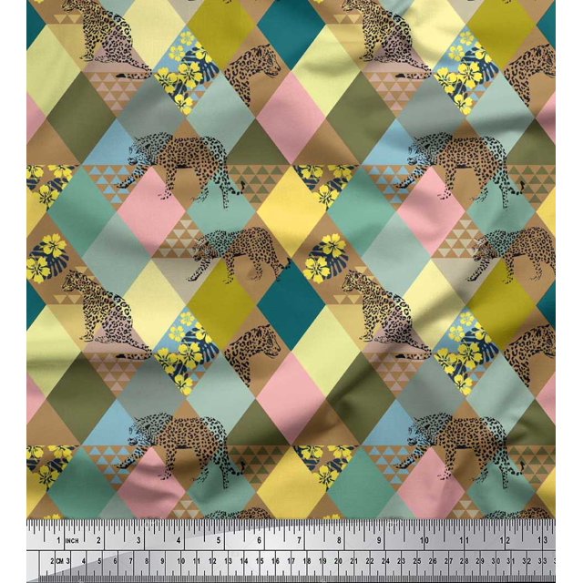 Soimoi Rayon Fabric Leopard & Argyle Patchwork Fabric Prints by Yard 56 Inch Wide