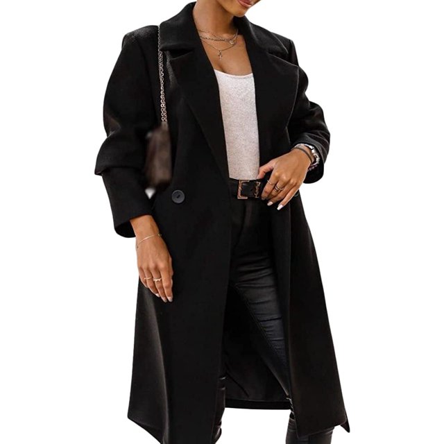 LinYooLi Women's Notch Lapel Wrap Coat Winter Casual Wool Blend Overcoat Mid-Length Coat with Blet