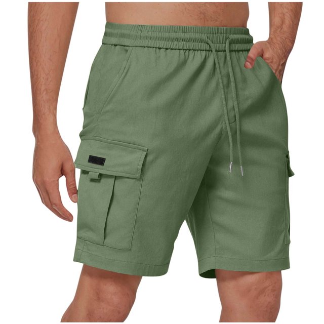 cllios Mens Cotton Shorts with Pockets Cargo Shorts Drawstring Elastic Waisted Casual Sweat Shorts Summer Lightweight Work Jogger Shorts for Golf Hiking