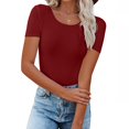thumbnail image 2 of Timegard Tops for Women Summer Crew Neck Short Sleeve Solid Color Blouse Casual Tops Basic Tee Shirts, 2 of 6