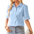 thumbnail image 2 of Birdeem Womens Solid Color Short-Sleeve Loose Shirt Button V-Neck Solid Color Pleated Top, 2 of 8