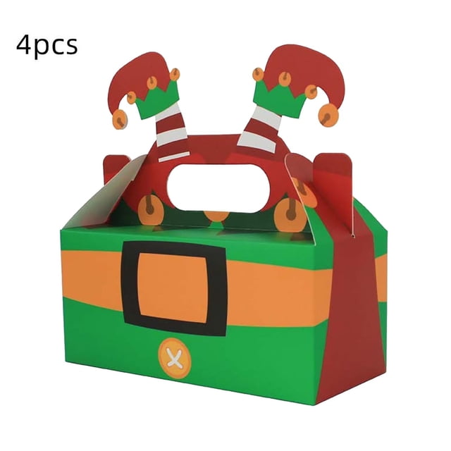 Christmas Gift Box under $5! CQCYD Christmas Gift Box for Cookies and Cakes, 4-Piece Handheld Packaging Set, Holiday Treat Box, Festive Present Wrapping for Holiday Baking