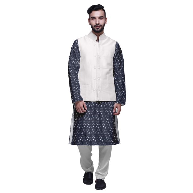 Atasi Ensemble Kurta Pyjama Ethnique Classique à Manches Longues Imprimé pour Hommes Tenue Décontractée