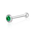 thumbnail image 1 of 14k White Gold Nose Ring with Simulated Emerald Bezel Set Micro Stud Piercing Body, 1 of 6