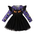 thumbnail image 1 of Robes pour Filles Robe d'Halloween à Manches Longues Robe de Fête à Imprimé de Dessins Animés pour Tout-Petits Enfants Décontractée École Plage Occasion, 1 of 6