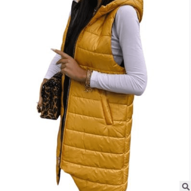 Kmbangi Gilet Long Sans Manches à Fermeture Éclair, Coupe Ajustée, Uni, Décontracté pour Femmes