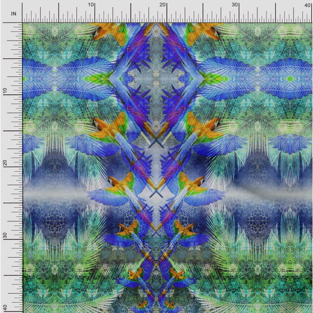 Soimoi Polyester Crepe Fabric Branch & Colorful Parrot Panel Print Fabric by Yard 42 Inch Wide