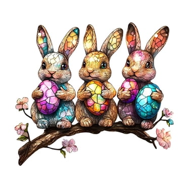 Binwennn Easter Suncatcher Easter BunnyBunny Window Easter Bunny Bunny Egg Home Colorful Easter Rabbit Colorful Easter Rabbit Suncatcher Pottery Easter Small Hanging Garland with Lights Christmas