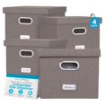 thumbnail image 3 of Internet's Best Collapsible File Storage Organizer with Lid - Decorative Linen Filing & Storage Office Box – Hanging Letter/Legal Folder – Home Office Bins Cabinet – Grey Container - 4 Pack, 3 of 4