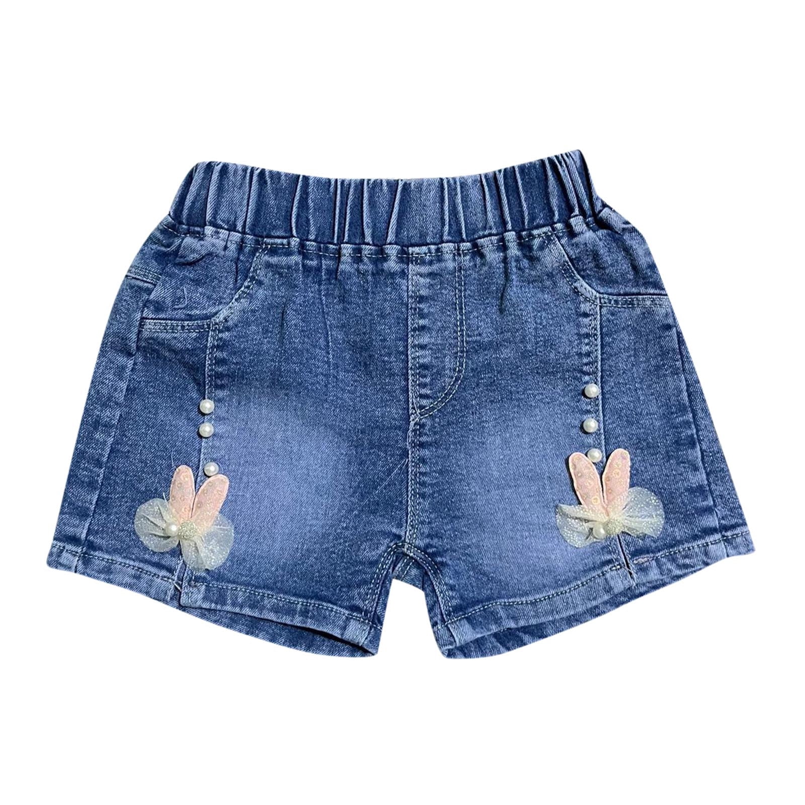 Posijego Toddler Girls Jean Shorts Straight Leg Elastic Waist