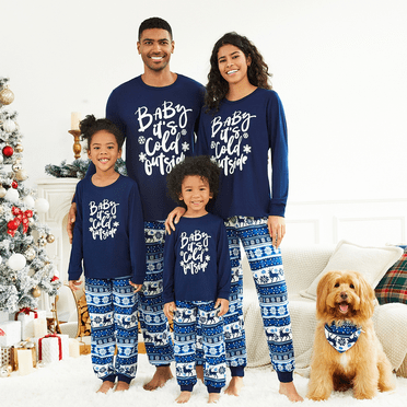 PatPat Ensembles de Pyjamas de Noël Assortis pour la Famille, Haut à Lettres Mosaïque et Pantalon Renne (Résistant aux Flammes)