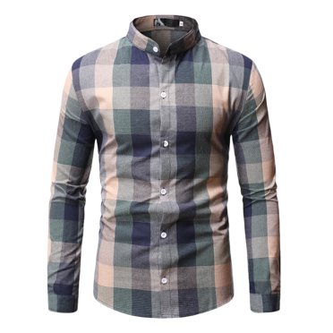 Denim Shirt men Colorful Stand-Up Collar Lattice Single Breasted Slim Fit Bottoming Shirt