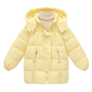 hoksml Girls Mid-length Puffer Jacket Solid Color Hooded Winter Warm Coat Zipper Pockets with Zipper and Snap Buttons