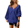 thumbnail image 2 of MeetoTime Oversized Long Sleeve Pullover for Women Fall Trendy V-Neck Loose Solid Color Sweatshirt Tops, 2 of 5