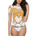 thumbnail image 1 of Balery Prince Corgi Dog Pattern Women's Short Sleevee Crew Neck Bodysuit Tops Short Sleeve Tops Basic-Large, 1 of 7