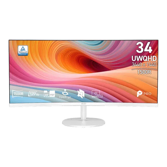 MSI 34" 3440x1440 (UWQHD) 120Hz 1ms (MPRT) Curved VA Monitor Tilt adjustable with speaker (PRO MP341CQW E12) - White