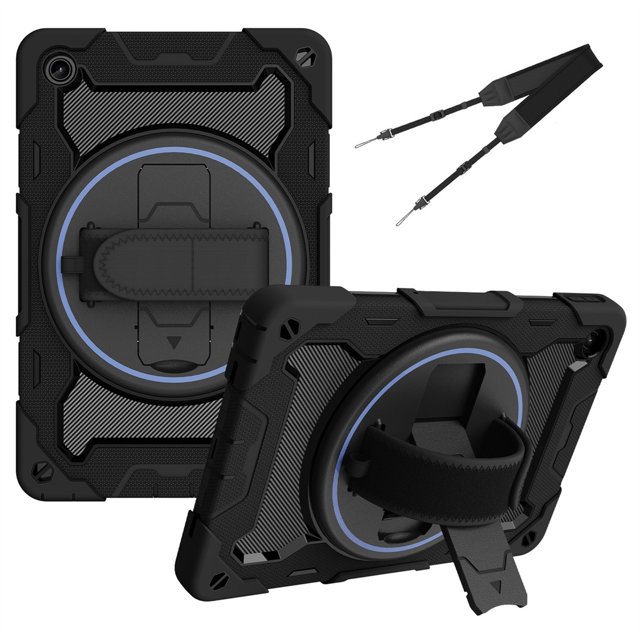 XYX 3in1 Rotating Stand Case for Lenovo Tab M10 Plus (3rd Gen) 10.6 inch 2022 with Hand/Shoulder Strap, Shockproof Rugged, Black