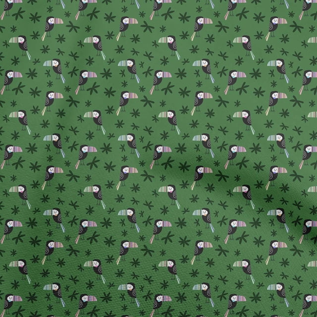 oneOone Cotton Flex Green Fabric Bird Craft Projects Decor Fabric Printed By The Yard 40 Inch Wide