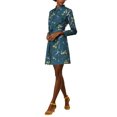 thumbnail image 3 of Allegra K Robe-Chemise à Fleurs pour Femme à Revers, Boutonnée, Ceinturée, S Bleu Sarcelle, 3 of 8