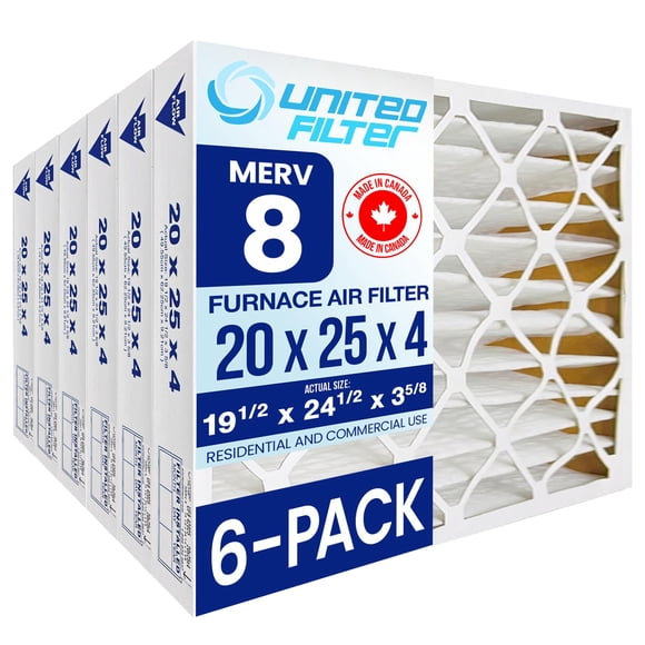20x25x4 Pleated MERV 8 Furnace Filter, Case of 6 – (Actual Size: 19-1/2" x 24-1/2" x 3-5/8") Protective Furnace Air Filter for Clean, Healthy Air - Efficient, Home Climate Control HVAC Filters