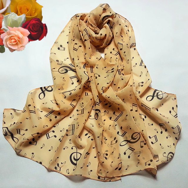Jusqu'à 65 % de Rabais Femme Dame Note de Musique Foulard de Cou en Mousseline Châle Cache-Cou Foulards Beige Foulard à la Mode en Liquidation
