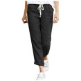 thumbnail image 1 of Yuyuzo Womens Cotton Linen Slacks Plus Size Lounge Pants Drawstring Waist Straight Leg Trousers Solid Color, 1 of 4