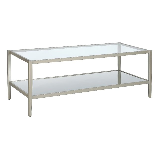Henn&Hart 45"W Metal/Glass Coffee Table in Satin Nickel Finish