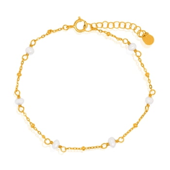 Mercie Bracelet au Mètre en Argent Sterling Vermeil Or avec Perle d'Or, Bijoux Délicats de Tous les Jours pour Femmes