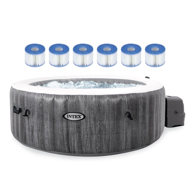 Intex PureSpa Plus Spa Gonflable en Bois Gris avec 6 Cartouches de Filtre