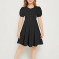 thumbnail image 2 of Floleo Robe Chemise d'Été Unie pour Filles, Col Rond, Manches Courtes, Jupes de Tous les Jours, Activités de Jeu, Coupe Confortable, Robe Décontractée pour Filles (Noir, 7 Ans), 2 of 7
