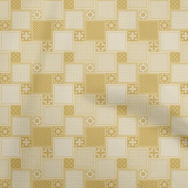 oneOone Cotton Cambric Yellow Fabric Asian Block Tile Sewing Craft Projects Fabric Prints By Yard 42 Inch Wide
