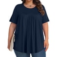 thumbnail image 1 of Aqestyerly Blouse à Manches Courtes pour Femmes Grande Taille, Col Rond Uni Plié, Haut en Tricot Doux et Confortable pour Tenue Décontractée, 1 of 8
