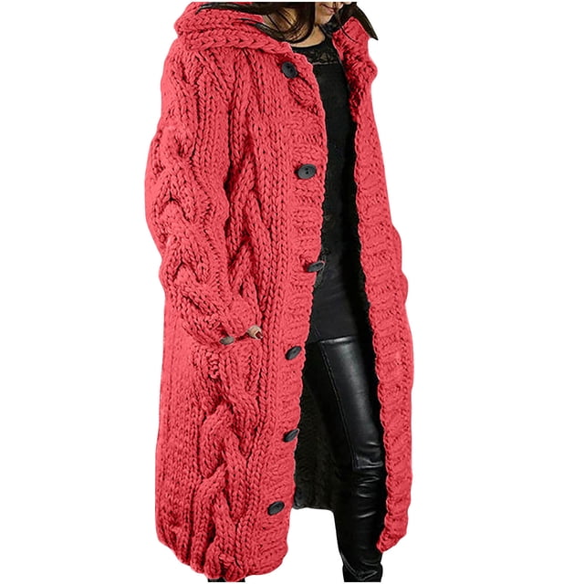 AherBiu Plus Size Cardigan for Women Trendy Cable Knit Long Cardigans Button down Open Front Winter Coat