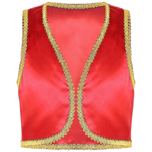 Alvivi Kids Boys Arabian Prince Dress Up Waistcoat Halloween Fancy Party Open Front Golden Vest Red 14